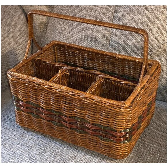 VTG Divided 4 Sections Utensil Organizer Picnic Basket w/ Fixed Handle - Picture 1 of 4
